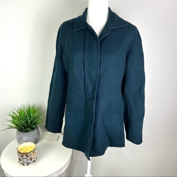 Linda Allard Ellen Tracy Womens Jacket Coat Green Buttons Pockets 100% Wool 12 - Picture 2 of 9
